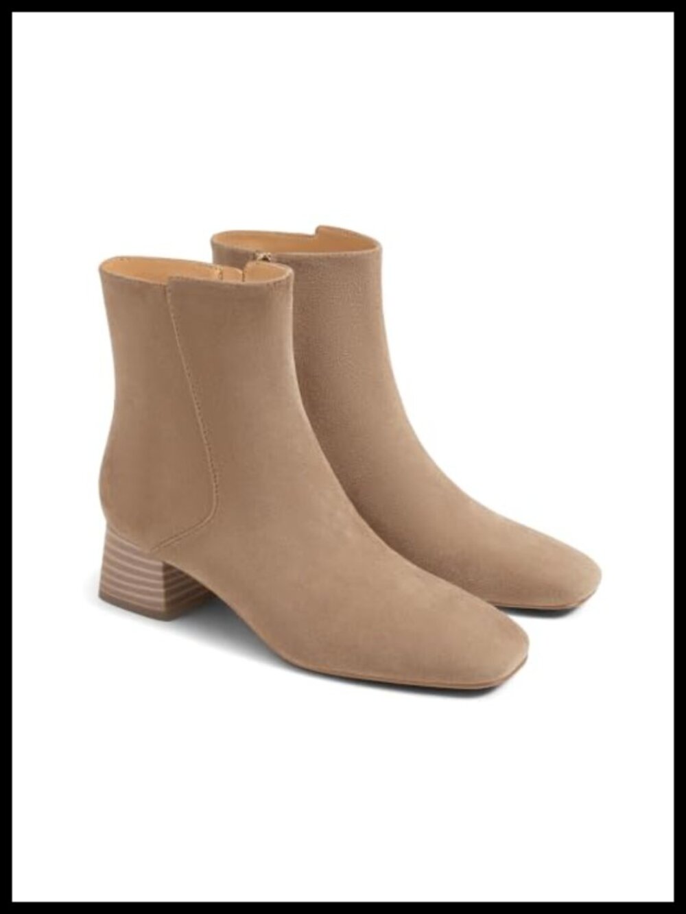 Faux Suede Square Toe Ankle Boots Chunky Block Heel Side Zip